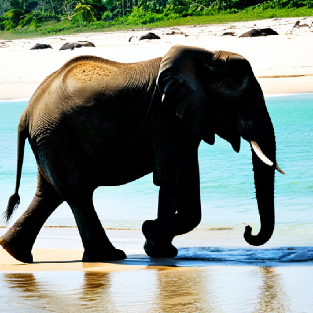 가봉의 주요 관광 명소 - "Elephants on the Pristine Gabonese Coast"**
    A breathtaking wide shot of Loango National Park's ...