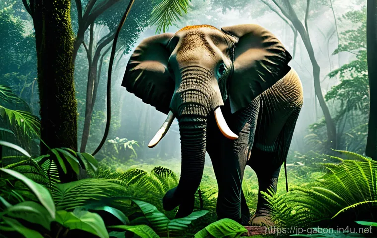 가봉 국립공원에서 만나는 야생동물 - A young, inquisitive gorilla looking directly at the viewer from the edge of a dense mangrove forest...