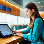 가봉 항공권 가격 비교 - **Prompt:** A young, adventurous woman in her late 20s, wearing stylish and comfortable travel attir...