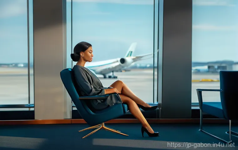 가봉 항공권 가격 비교 - **Prompt:** A diverse group of four travelers (two men and two women, all respectfully dressed in li...